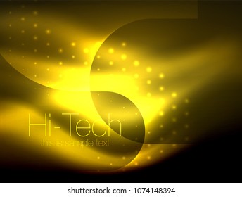 Glittering neon glowin wave, techno modern art abstract background, magical shiny template. Vector illustration