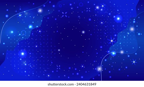 Glittering night sky stars, fantastic blue celestial bodies shining in winter, vector illustration background material