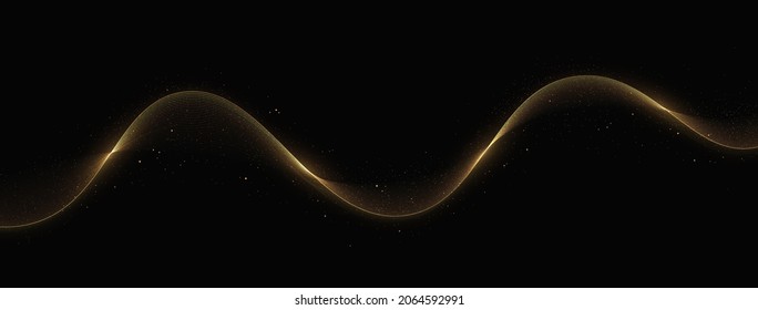 Glittering old dust trail. Abstract motion. Magic lines. Shiny color gold wave design element.