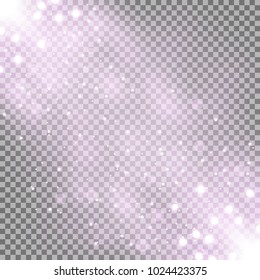 Glittering particles background effect, sparkling texture, stardust sparks on transparent background, light effect, purple color