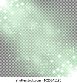 Glittering particles background effect, sparkling texture, stardust sparks on transparent background, light effect, green color