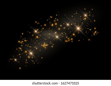 Glittering particles of fairy dust. Sparks glitter special light effect. Vector glitters on a black background.