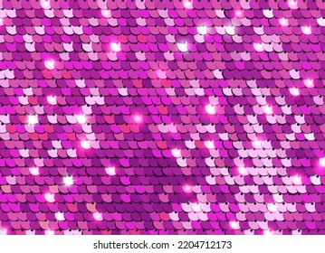 Glittering pink sequined fabric texture. Sequined purple shining scales. Glamor Background vector svg