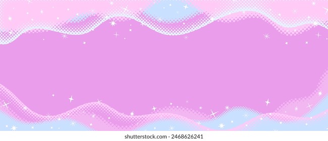 Glittering pop horizontal background illustration with clouds, waves, and curves