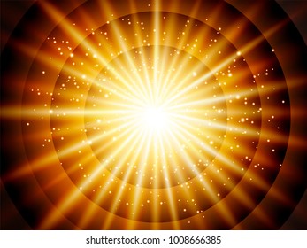 Glittering radiation background, decorative wallpaper for design uses in warm color tone