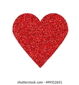Glittering red heart shape isolated on white. Vector illustration, background, design element, patch for Valentine cards, wedding invitations, apparel and other business