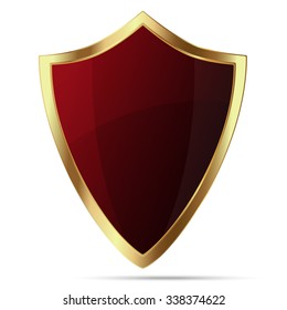 Glittering red shield with gold body isolated on white background