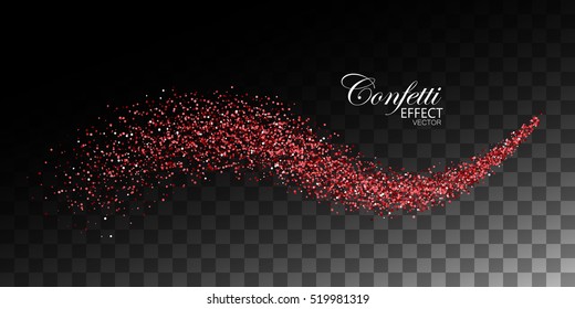 Glittering Red Stream Of Glitters. Abstract Vector Illustration Of Red Glitter Stream Isolated On Checkered Transparent Background. Light Glowing Burst Effect