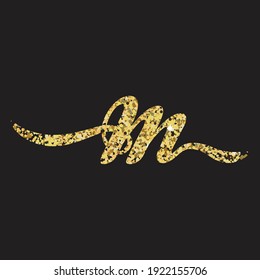 glittering script letter m, vector