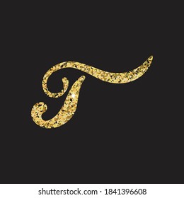 glittering script letter T, vector