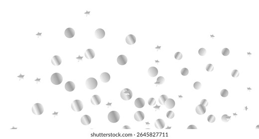 Glittering Silver Streamers and Confetti in Floating Design for Luxurious Celebration Graphics. Transparent Background with Elegant Metallic Silver Elements for Invitation and Poster Design