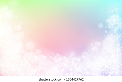 Glittering snowflakes and iridescent gradient frame