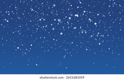 Copos de nieve brillantes sobre fondo transparente. Superposición de nieve de invierno, partículas heladas, Ilustración vectorial de Festiva