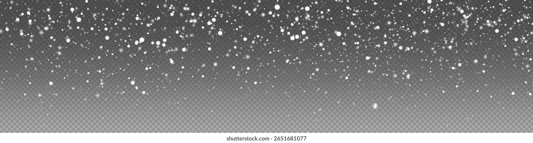 Glitzerne Schneeflocken auf transparentem Hintergrund. Winterschneeauflage, frostige Partikel, Ferien-Vektorgrafik