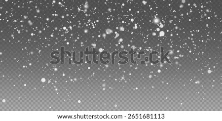 Glittering Snowflakes on Transparent Background. Winter Snow Overlay, Frosty Particles, Holiday Vector Illustration