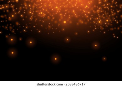 Glittering sparkling light effect design vector. Abstract and realistic background light glow effect design template. Golden color light effect with dark background. Dust sparks design vector. 