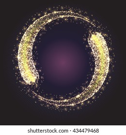 Glittering star dust circle. Magic lights vector background. Abstract background with luminous swirling backdrop.
