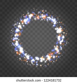 Glittering star dust lights circle. Illustration isolated on transparent background. Graphic concept for your design