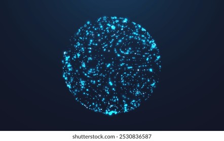 Círculo de luces brillantes del polvo de la estrella. Ilustración sobre fondo oscuro. Concepto gráfico para su diseño