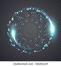 Glittering star dust lights circle. Illustration isolated on background. Graphic concept for your design