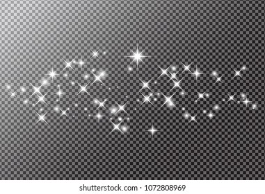 glittering star dust trail sparkling particles on transparent background. Vector illustration.