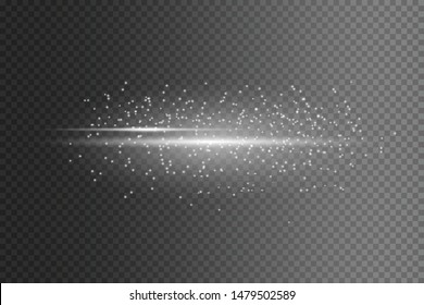 Glittering star dust trail sparkling particles on transparent background. Space comet tail. Vector glamour fashion illustration.