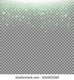 Glittering stardust on transparent background, sparkling particles, light effect, green color