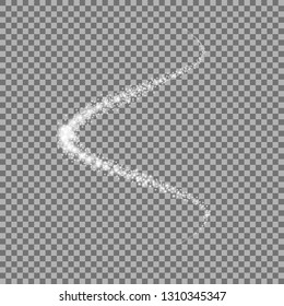 Glittering stardust trail, glowing particles on transparent background, white color