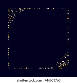 Glittering Stars Confetti Border. Glamour, Luxury Design Pattern with Sparkles, Glittering Stars Frame on Night Sky Background. Wedding, Invitation, Greeting Card Background Template