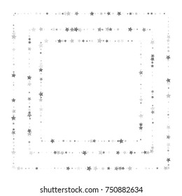 Glittering Stars Confetti Border. Glamour, Luxury Design Pattern with Sparkles, Glittering Stars Frame on White Sky Background. Wedding, Invitation, Greeting Card Background Template