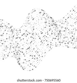 Glittering Stars Confetti. Glamour, Luxury Design Pattern with Silver Sparkles, Shimmering Stars on White Sky Background. Wedding, Invitation, Greeting Card Background Template