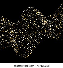 Glittering Stars Confetti. Glamour, Luxury Design Pattern with Golden Sparkles, Shimmering Stars on Night Sky Background. Wedding, Invitation, Greeting Card Background Template.