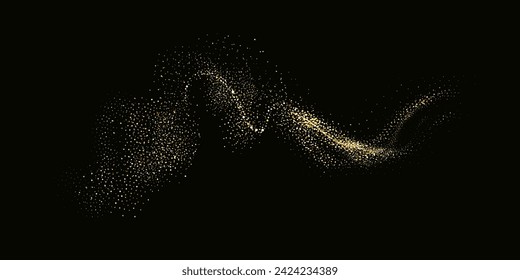 Glittering stars with golden shimmering swirls, shiny glitter design. Magical motion, sparkling lines on a black background.