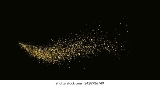 Glittering stars with golden shimmering swirls, shiny glitter design. Magical motion, sparkling lines on a black background.