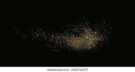 Glittering stars with golden shimmering swirls, shiny glitter design. Magical motion, sparkling lines on a black background.