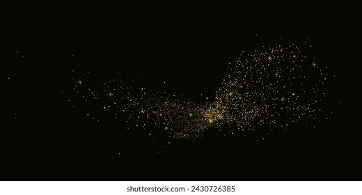 Glittering stars with golden shimmering swirls, shiny glitter design. Magical motion, sparkling lines on a black background.