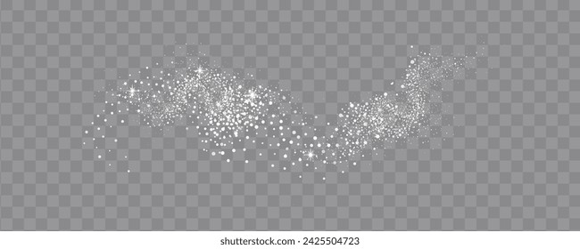 Glittering stars with golden  and silver shimmering swirls, shiny  design. Magical motion, sparkling lines on a black background.