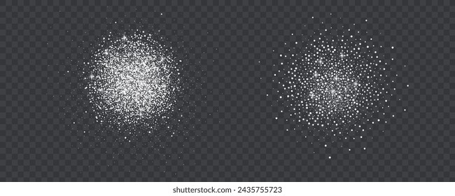 Glittering stars with silver shimmering swirls, shiny  design. Magical motion, sparkling lines on a black background.