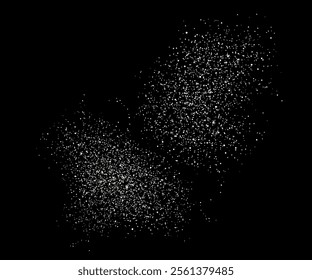 Glittering stars with silver shimmering swirls, shiny design. Magical motion, sparkling lines on a black background, Silver dots confetti magic powder explosion. Luxury silver confetti smoke.