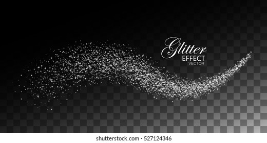 Glittering stream of sparkles. Abstract vector illustration of shiny glitter stream isolated on checkered transparent background. Light glowing burst effect