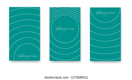 Glittering Vector Cover. Elegant Christmas silver garlands. Round glittering confetti, festive tinsel, magic design for polygraphy. Set of green, silver covers, templates, printing elements, cards.