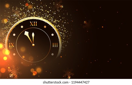 Reloj de pared brillante sobre fondo marrón con espacio para tu mensaje. Se puede usar como afiche o diseño de plantilla.