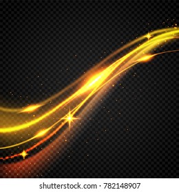 Glitzwelle. Vektorgoldenes funkelndes Licht auf schwarzem Hintergrund.