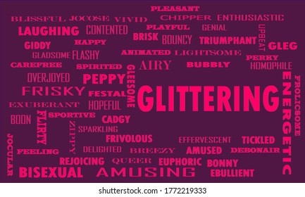 Glittering word presents people Love relation displayed with multiple related terminology on blue color vector abstract background. 