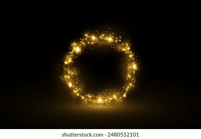 glittery beautiful luxury ornate glowing circle frame. Modern shiny round frame pattern with textured golden glitters. Surface glow texture.
