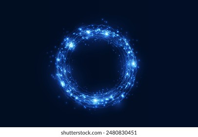 glittery beautiful luxury ornate glowing circle frame. Modern shiny round frame pattern with textured blue glitters. Surface glow texture.	