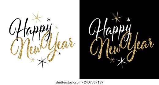 Glittery Happy new year with stars