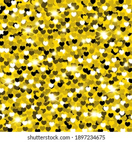 Glittery Valentine's Day background, Glitter background. Shiny golden vector background with hearts