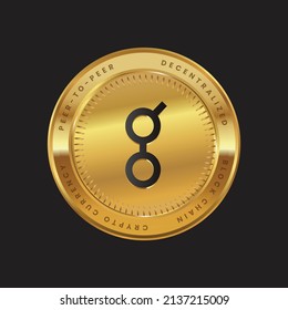 GLM Cryptocurrency logo in black color concept on gold coin. Golem Coin Block chain technology symbol. Vector illustration.