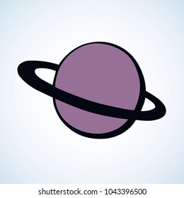 Glob giant duo gas orb ball shape on white sky backdrop. Outline sci-fi ui study cosmo concept. Simple bright blue color hand drawn logo emblem sketchy in retro doodle comic engraved style